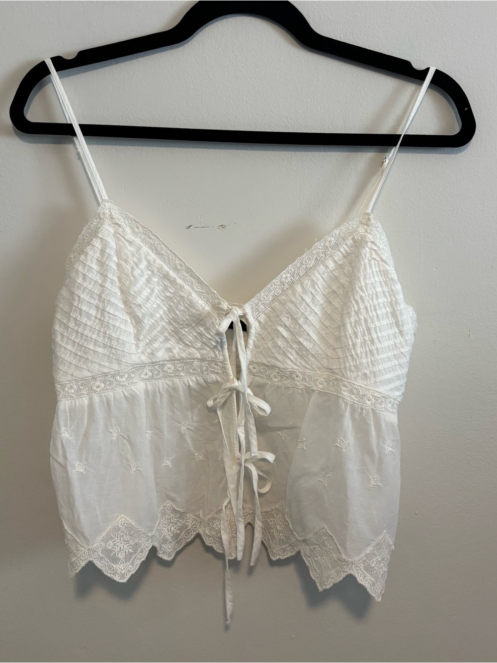 Zara White Lace Tie-Front Cotton Camisole